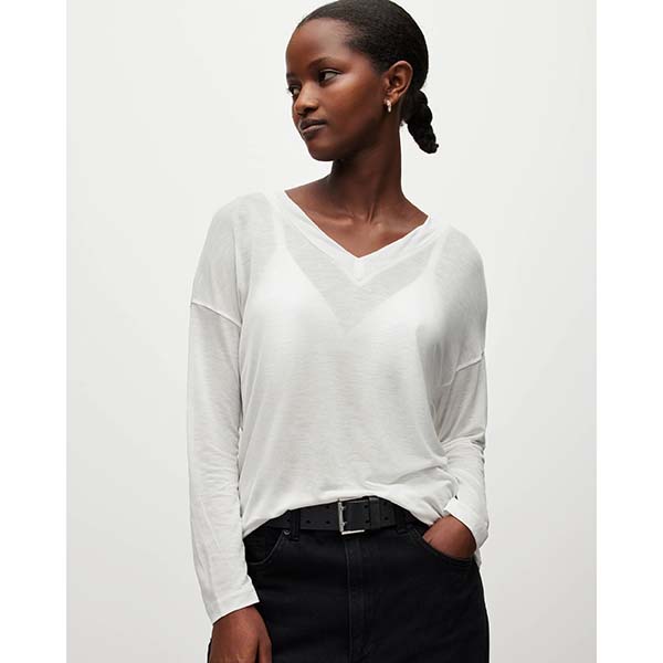 Allsaints Australia Womens Kati V-Neck Long Sleeve T-Shirt White AU79-379